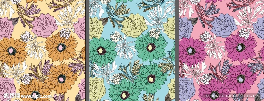 矢量花  手绘花  女装