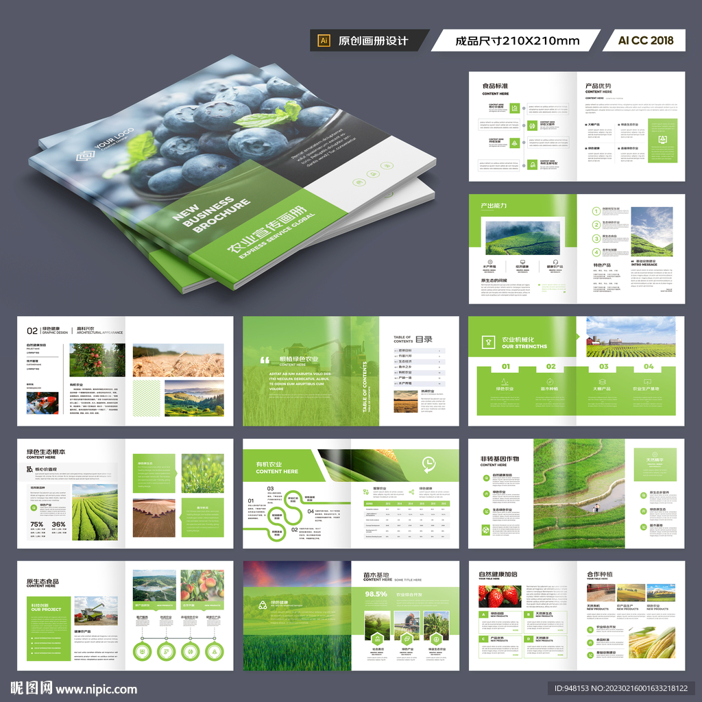 方形绿色农业画册