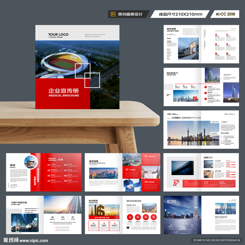 方形大气红色画册