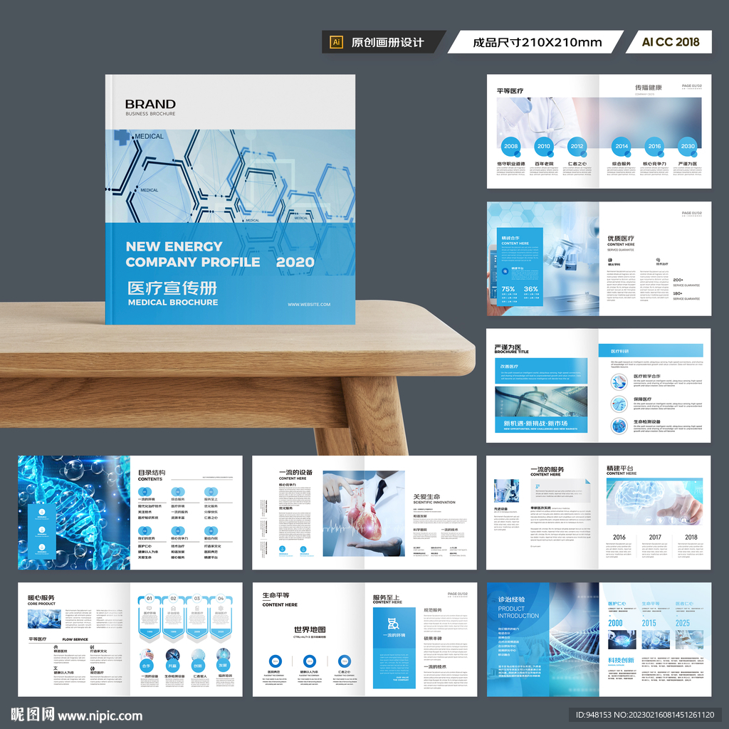蓝色方形医疗画册