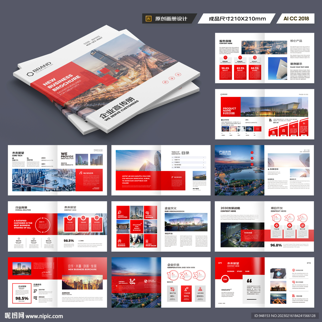 方形大气红色画册