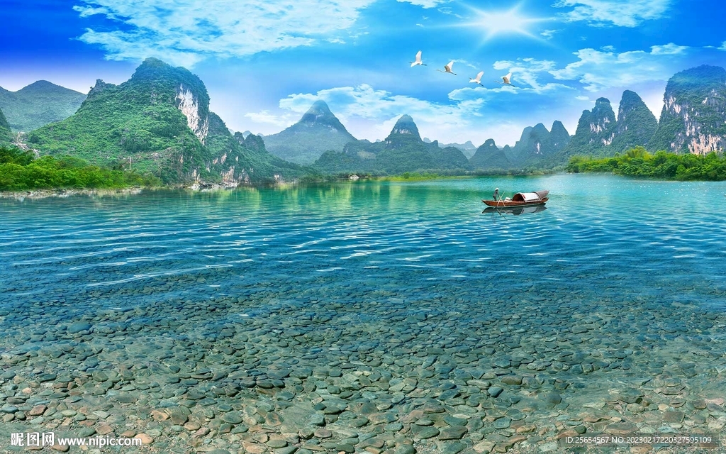 山清水秀风景画背景墙
