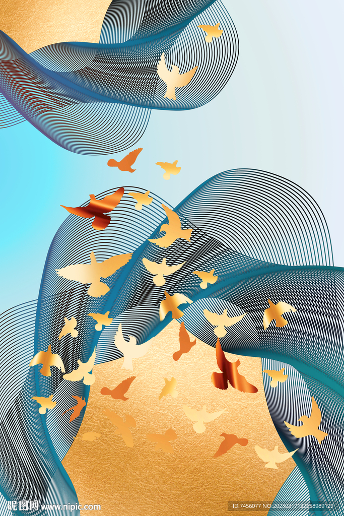 金箔飞鸟艺术挂画装饰画