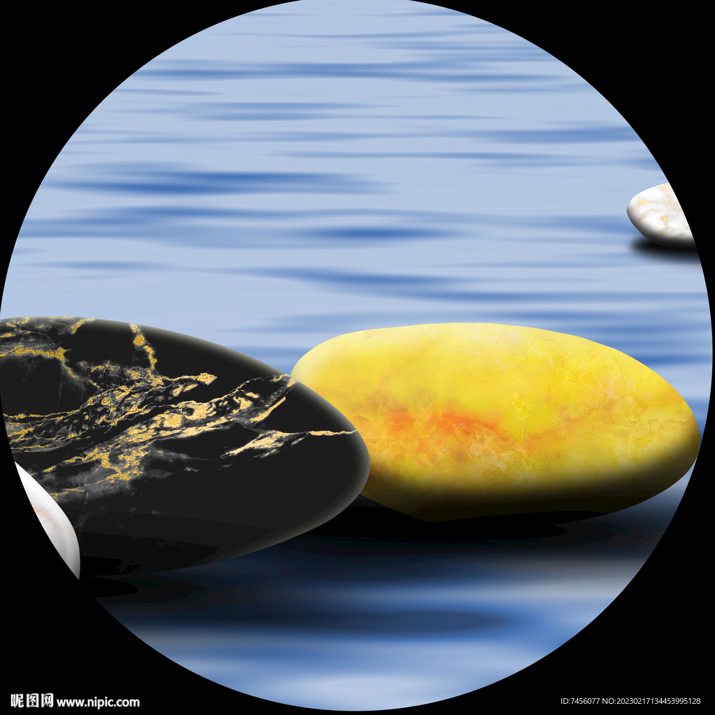 湖畔鹅卵石圆形挂画装饰画