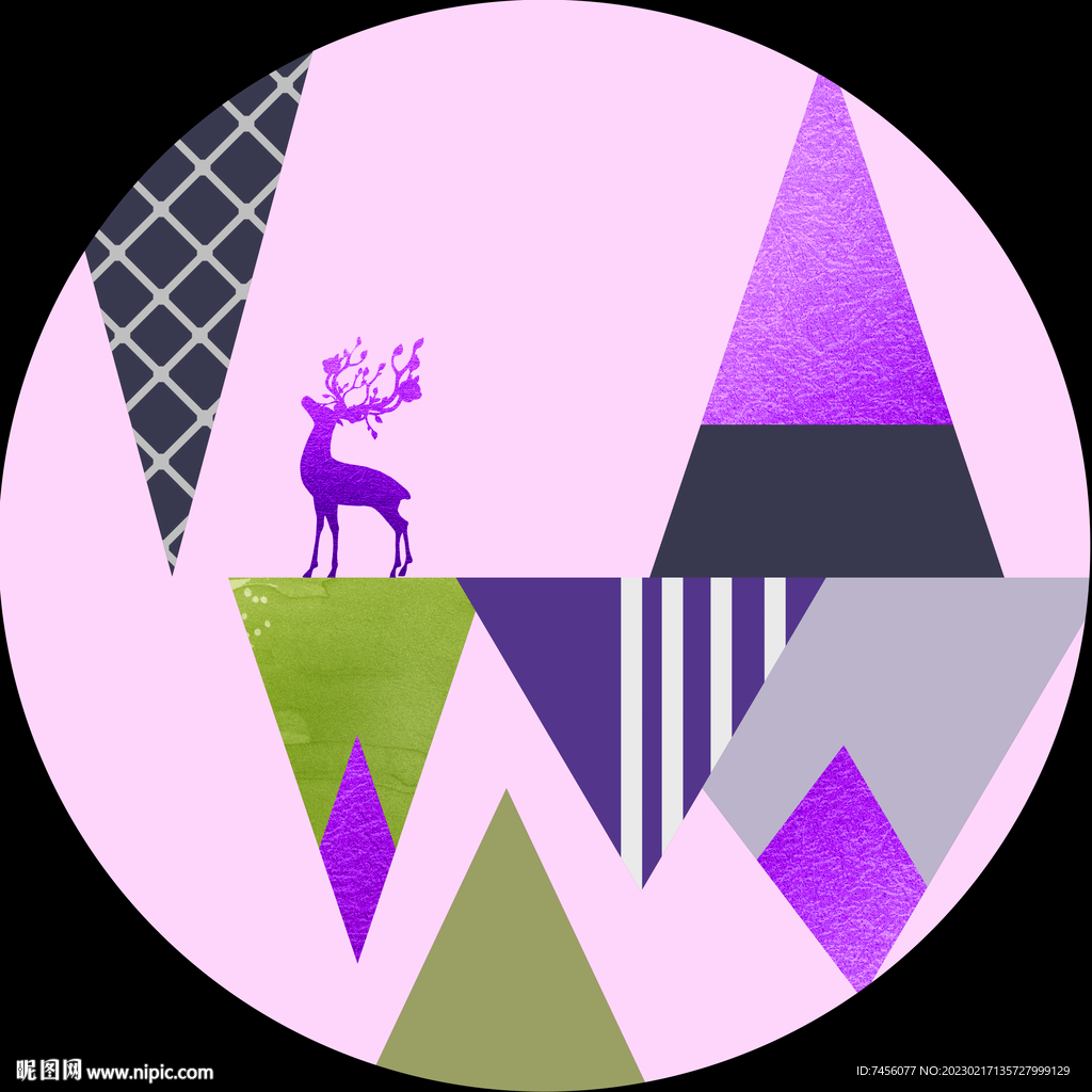 麋鹿山峰唯美圆形挂画装饰画