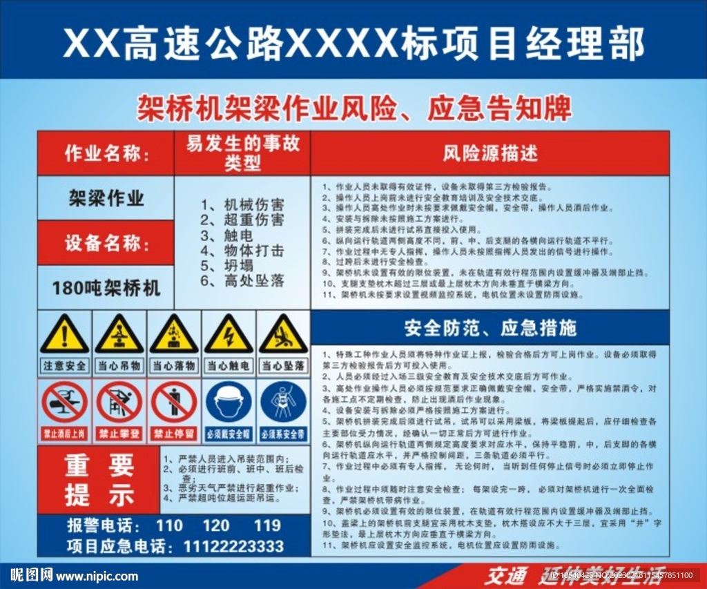 架桥机架梁作业风险应急告知牌