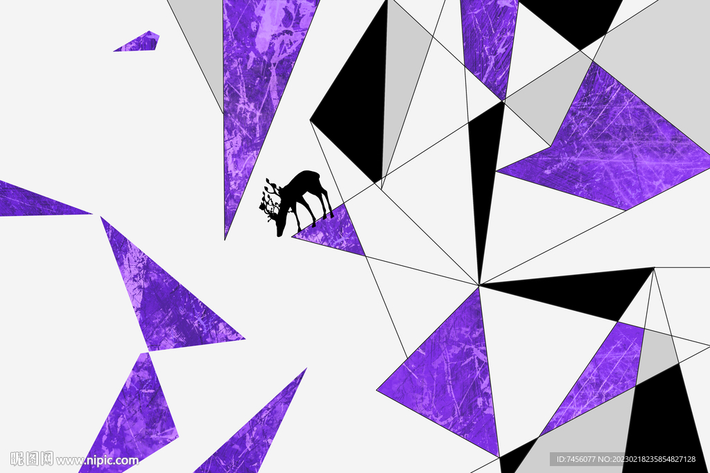 紫黑三角麋鹿挂画装饰画