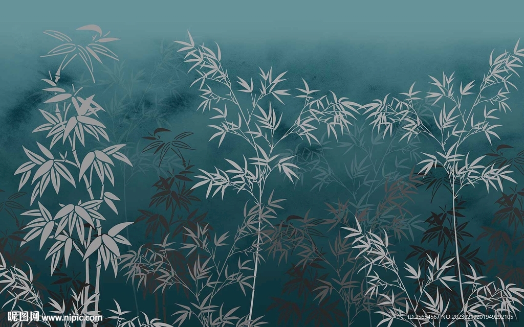 手绘竹林花鸟背景墙装饰画