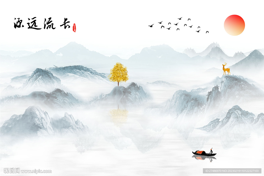 新中式源远流长古典意境水墨背景