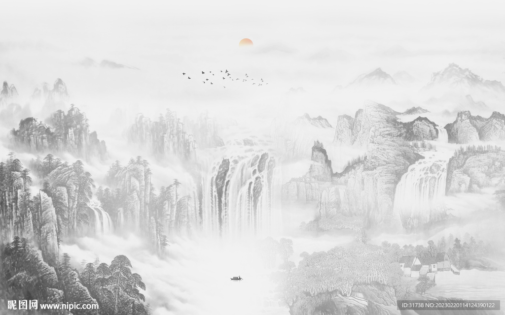 禅意水墨山水画