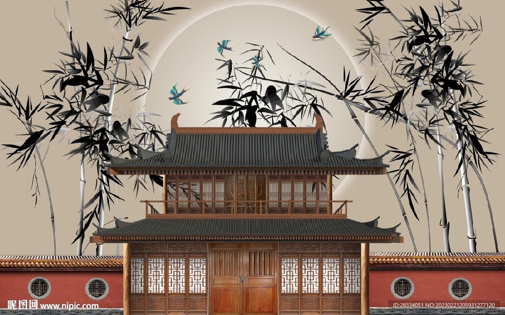 中式古建筑竹林风景壁纸
