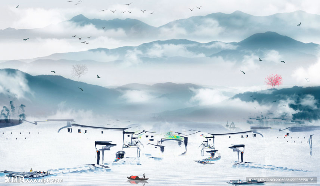 中式水墨客厅电视背景墙