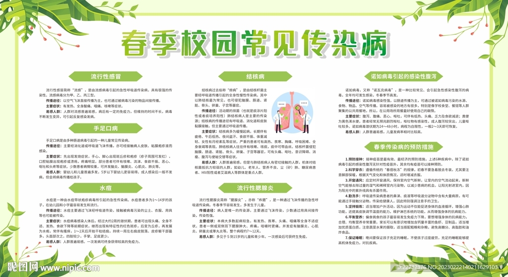 春季校园常见传染病宣传栏