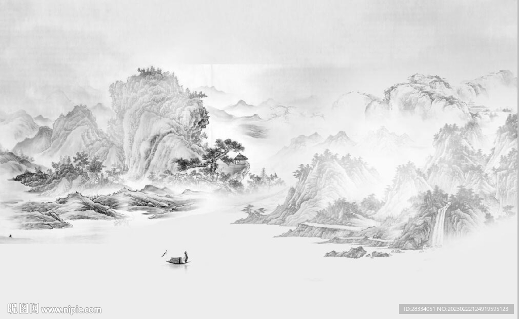 新中式水墨山水国画电视背景墙