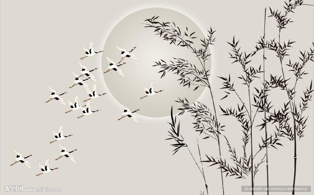 新中式水墨竹林风景背景墙壁画
