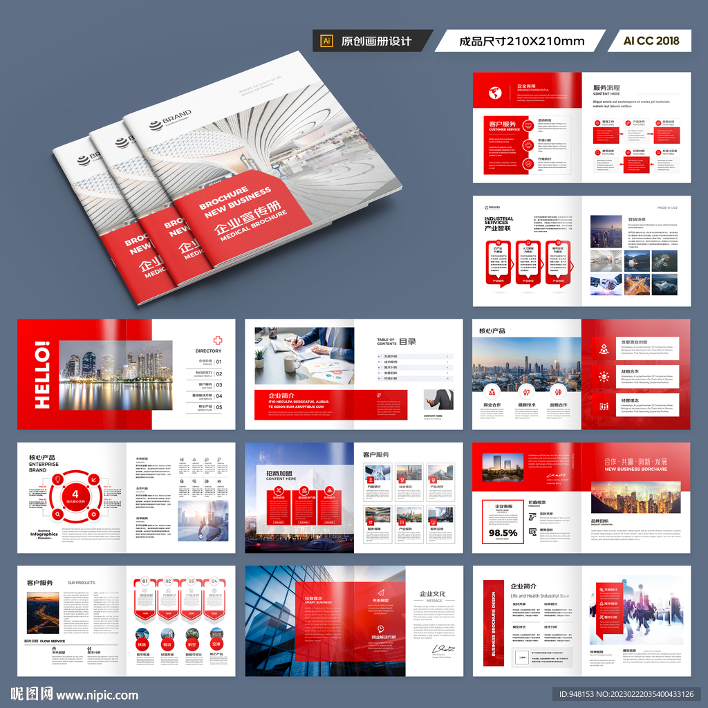 方形红色宣传册