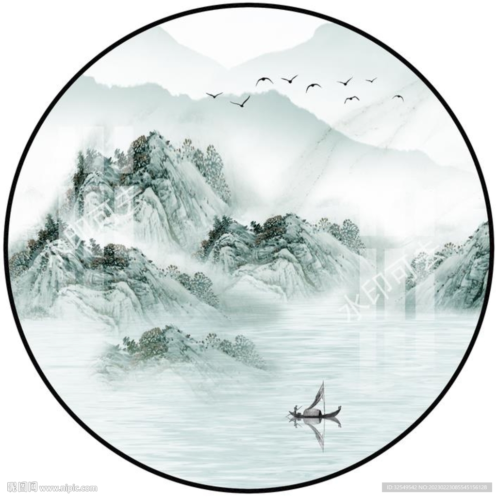 圆形山水画