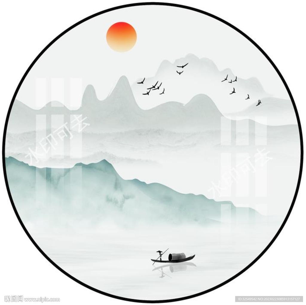 圆形山水画
