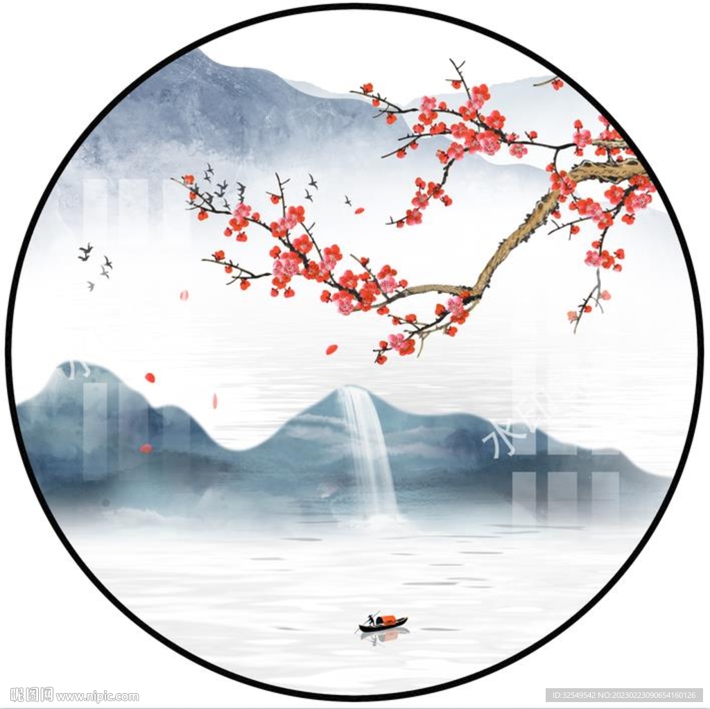 圆形山水画
