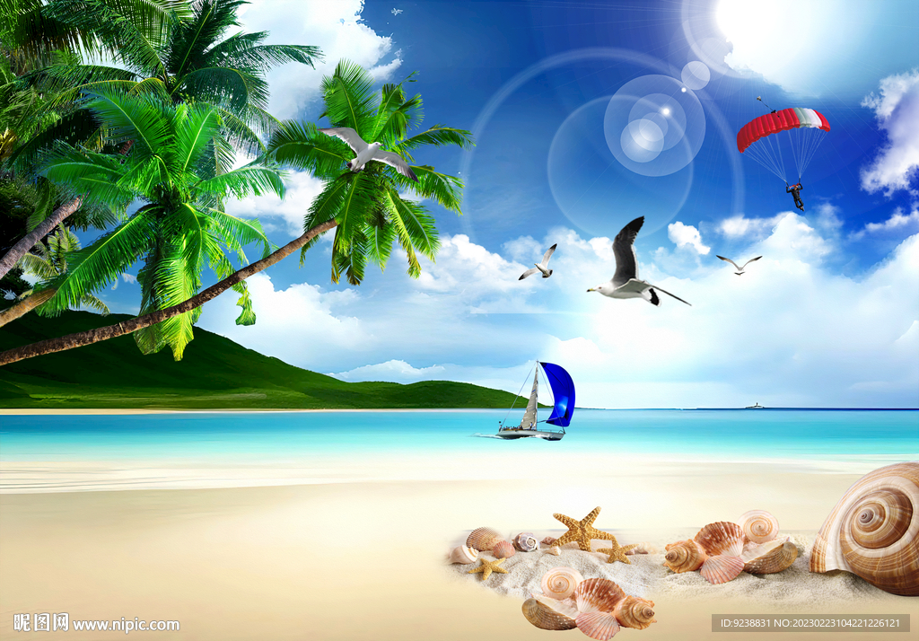 蓝天白云大海沙滩