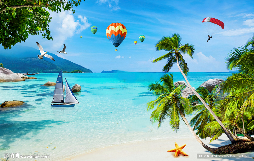 蓝天白云大海沙滩