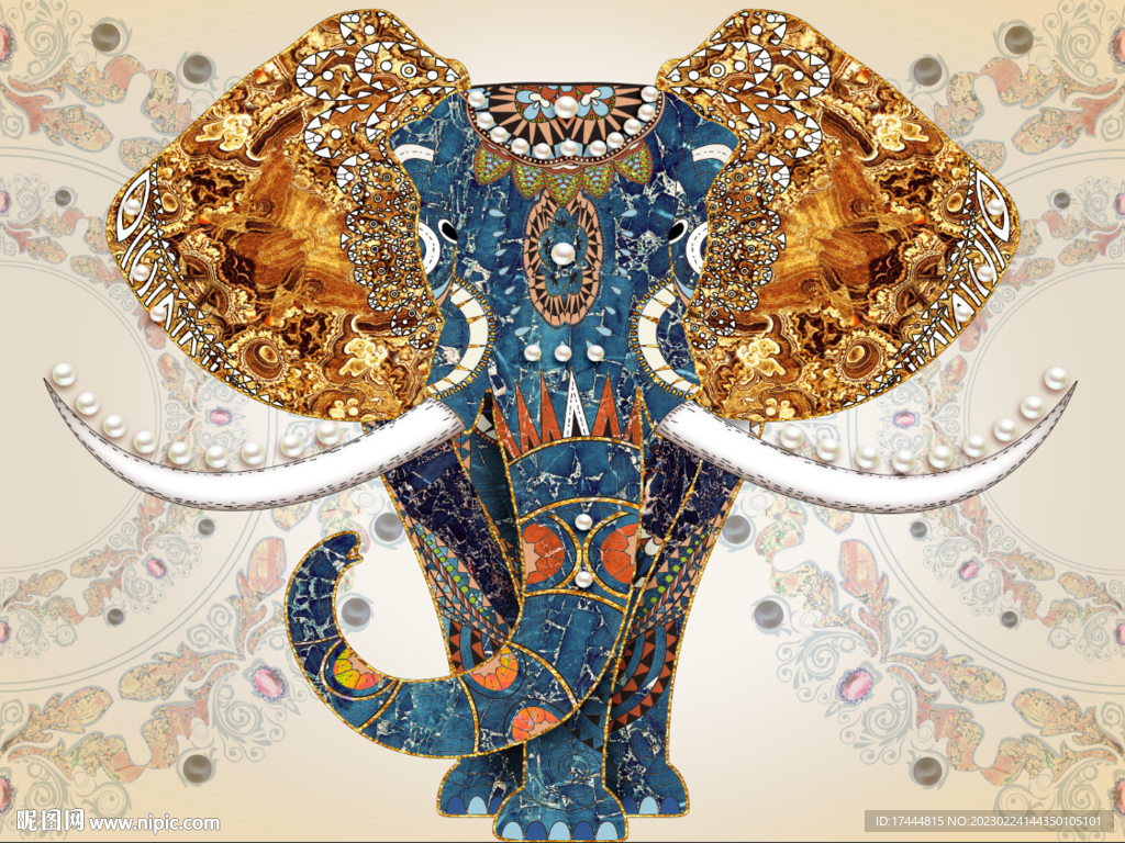 欧式大象花纹装饰画