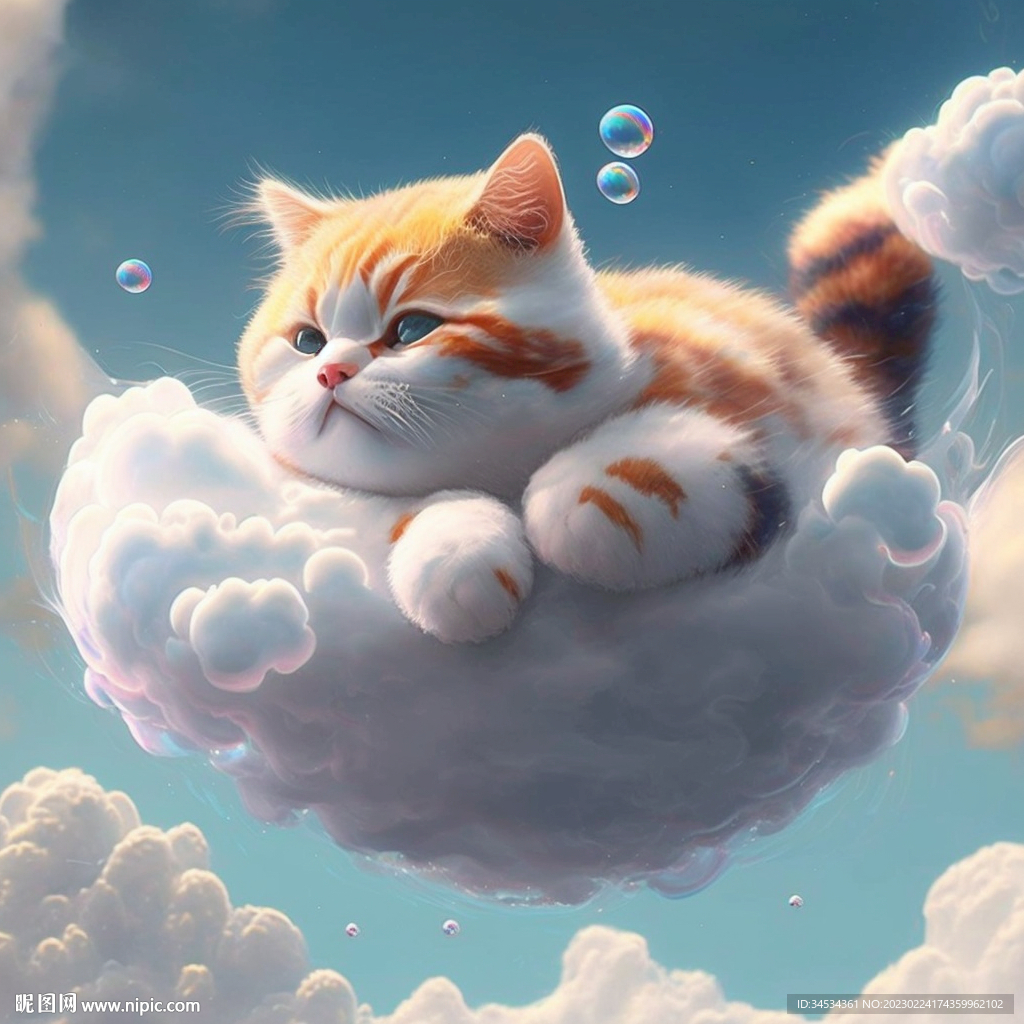 云朵上睡觉的猫咪