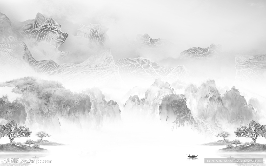 别墅 中式灰色山水 TIf分层