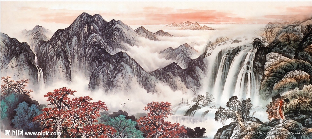 客厅风水画 国画财源滚滚图片 