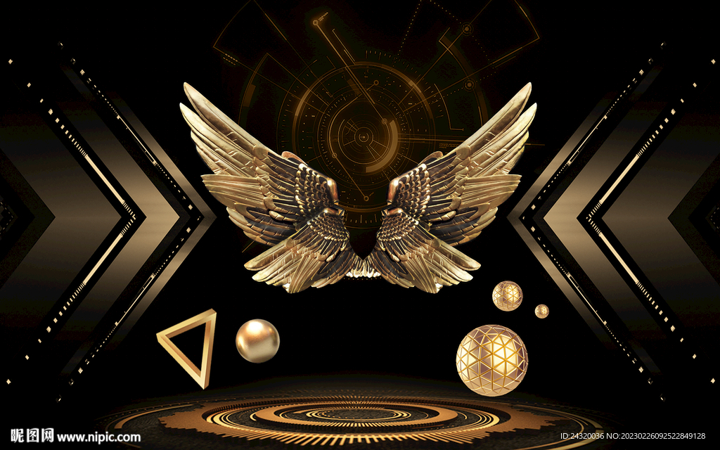 金色金属翅膀背景设计