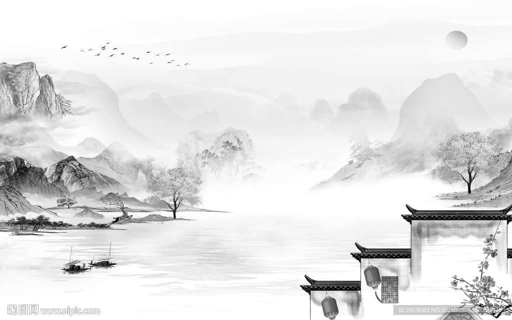 大气 电视灰色山水 tIf分层