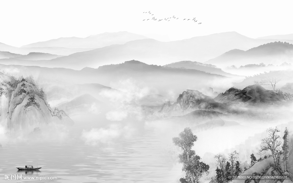 极简 沙发灰色山水 tIf分层