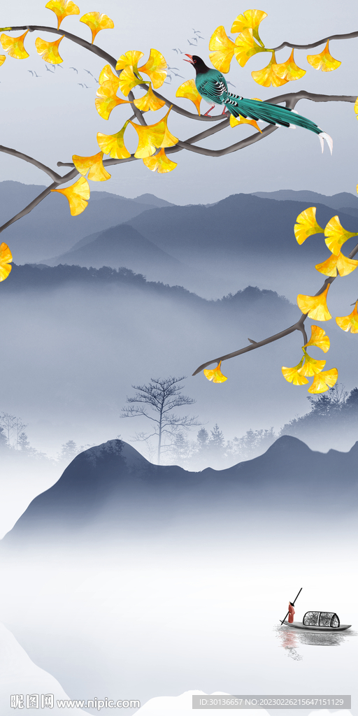 花鸟 新山水玄关画 TiF分层