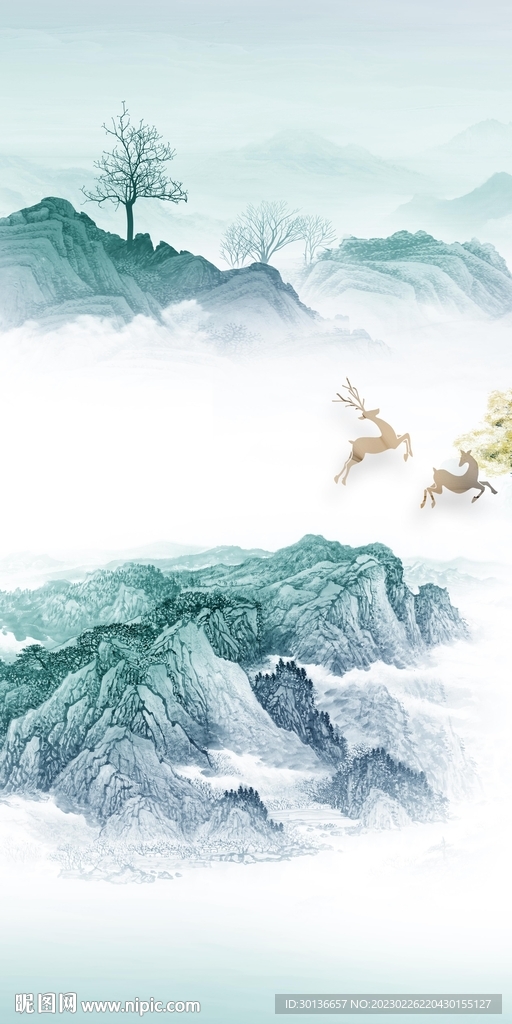 高端新山水玄关画 TiF分层