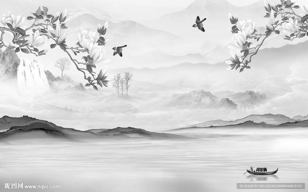 新品 灰色高雅山水 tif分层