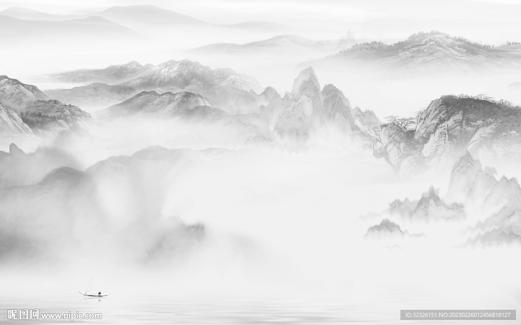 高清 灰色高雅山水 tif分层