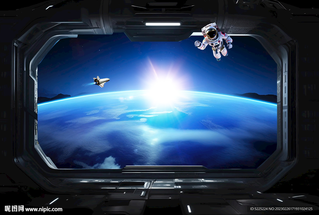 宇宙飞船船舱视角鸟瞰太空