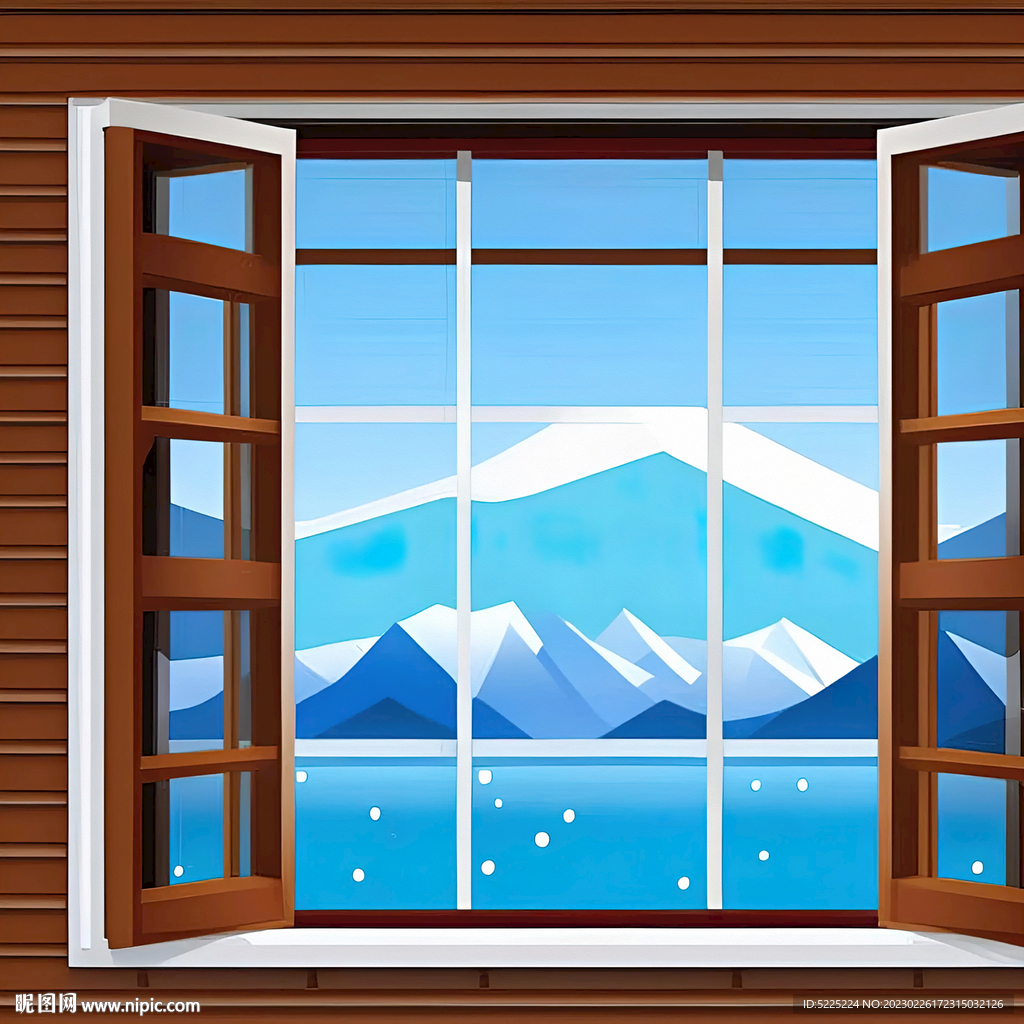 窗户雪山沙发背景墙
