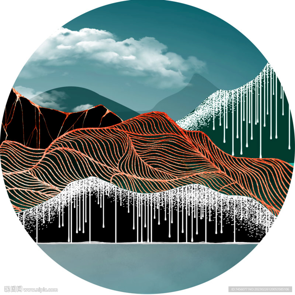 山水湖畔唯美圆形挂画装饰画