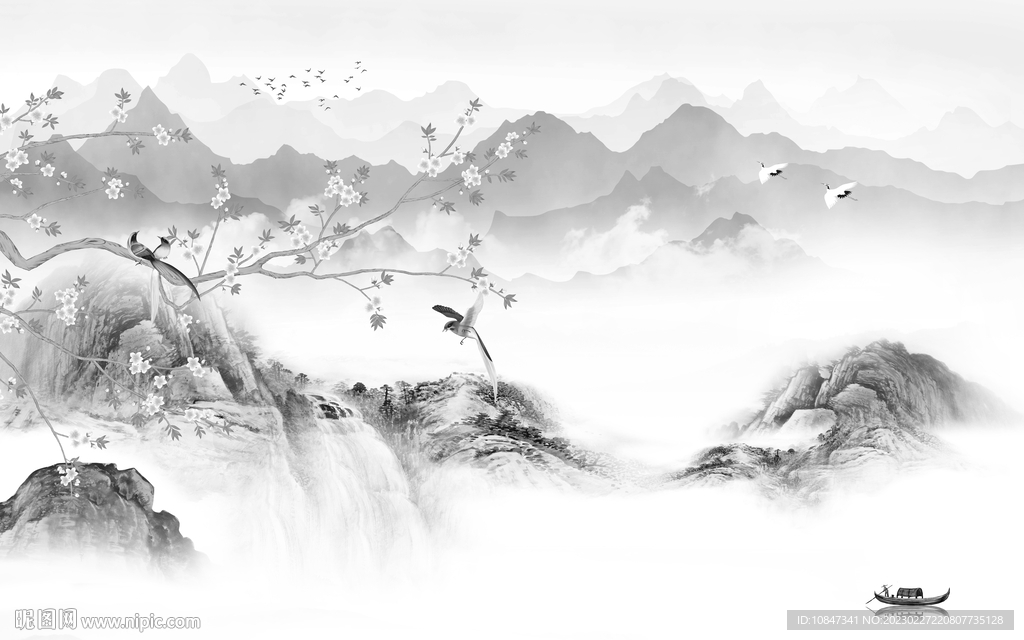 现代 中式灰色山水 TIf分层