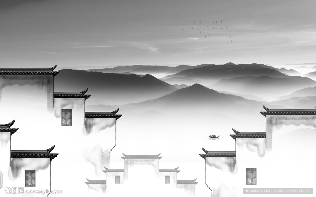 最新 简约灰色山水 tIf分层