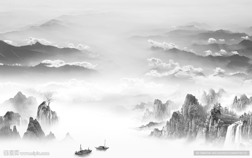 高清 简约灰色山水 tIf分层