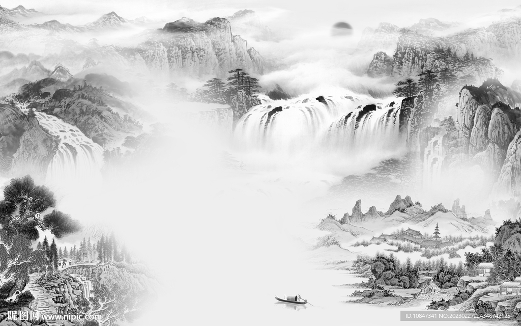 现代 简约灰色山水 tIf分层