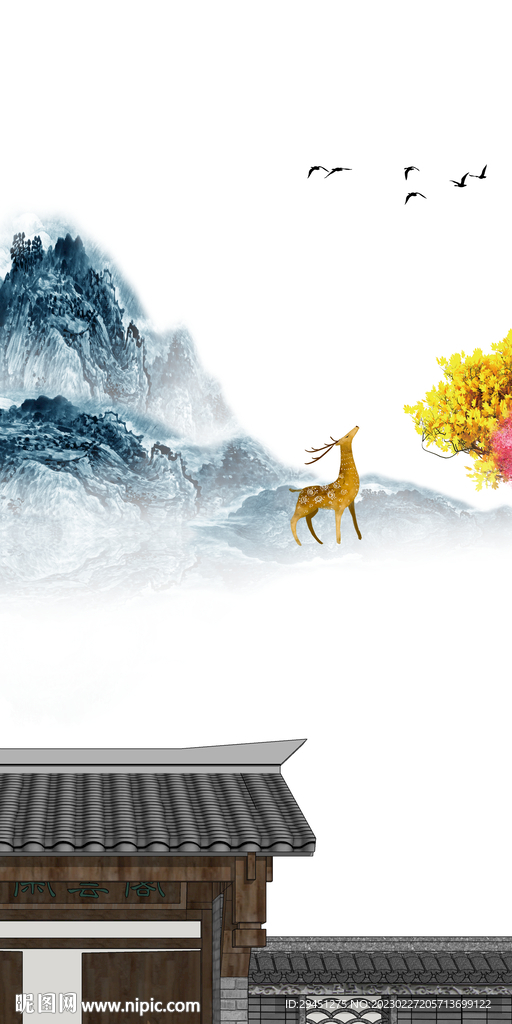 高档 山水意境玄关 TiF分层