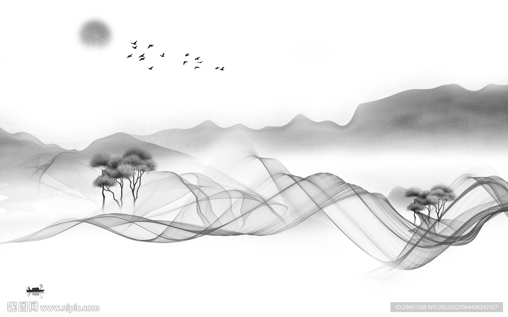 新款 客厅灰色山水 Tif分层