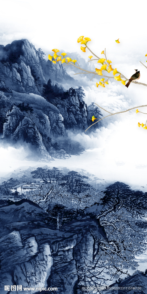 别墅 玄关中式框画 tiF分层