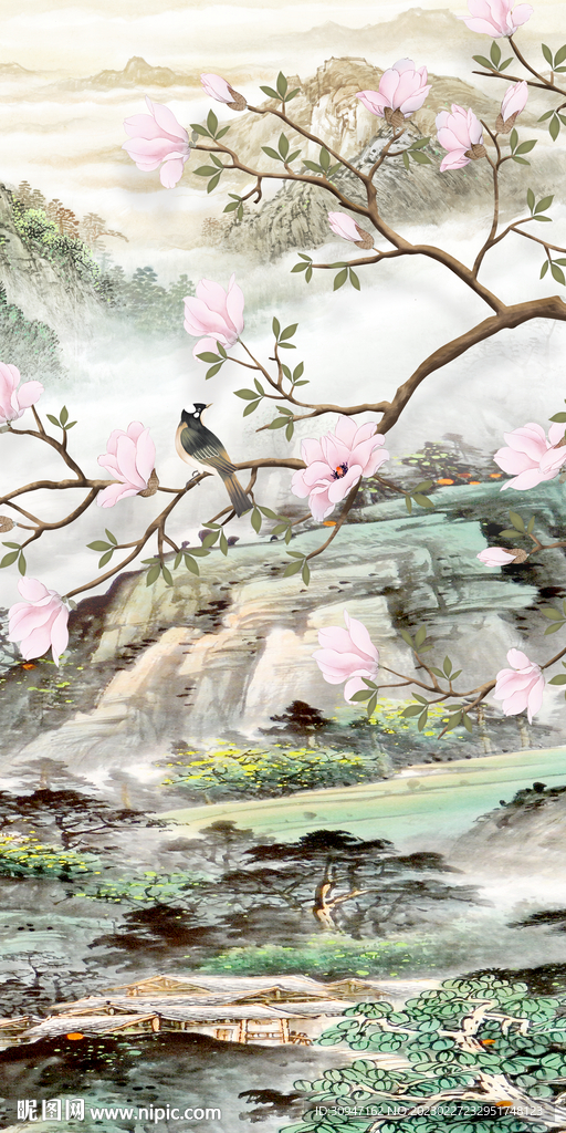 现代 玄关中式框画 tiF分层