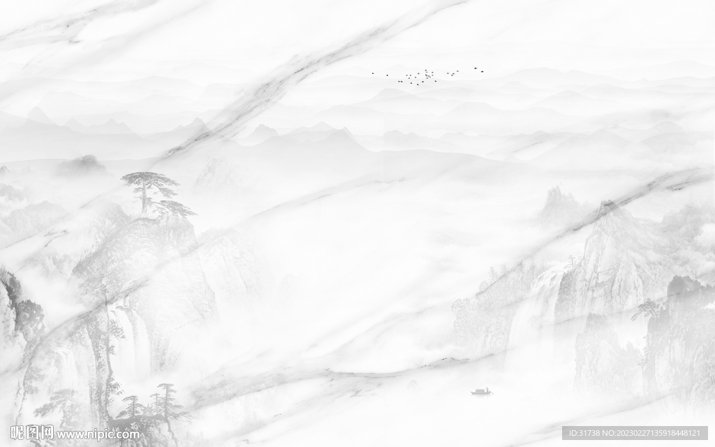 大理石水墨山水画