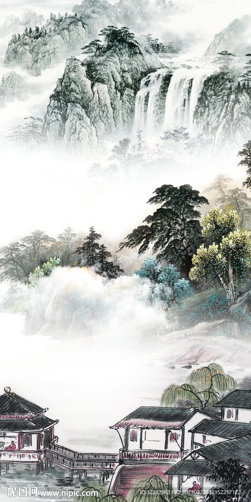 高档 玄关画山水图 TIf分层