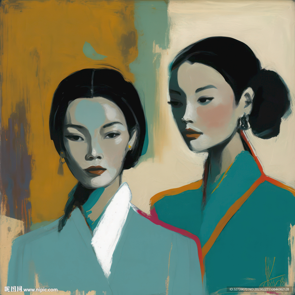 水彩肖像 民国女子